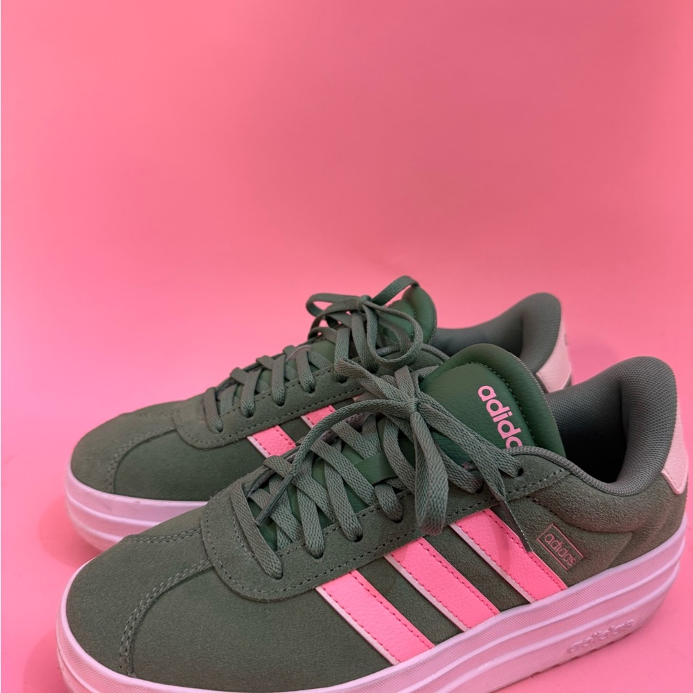Adidas Women's Olive and Pink Sneakers